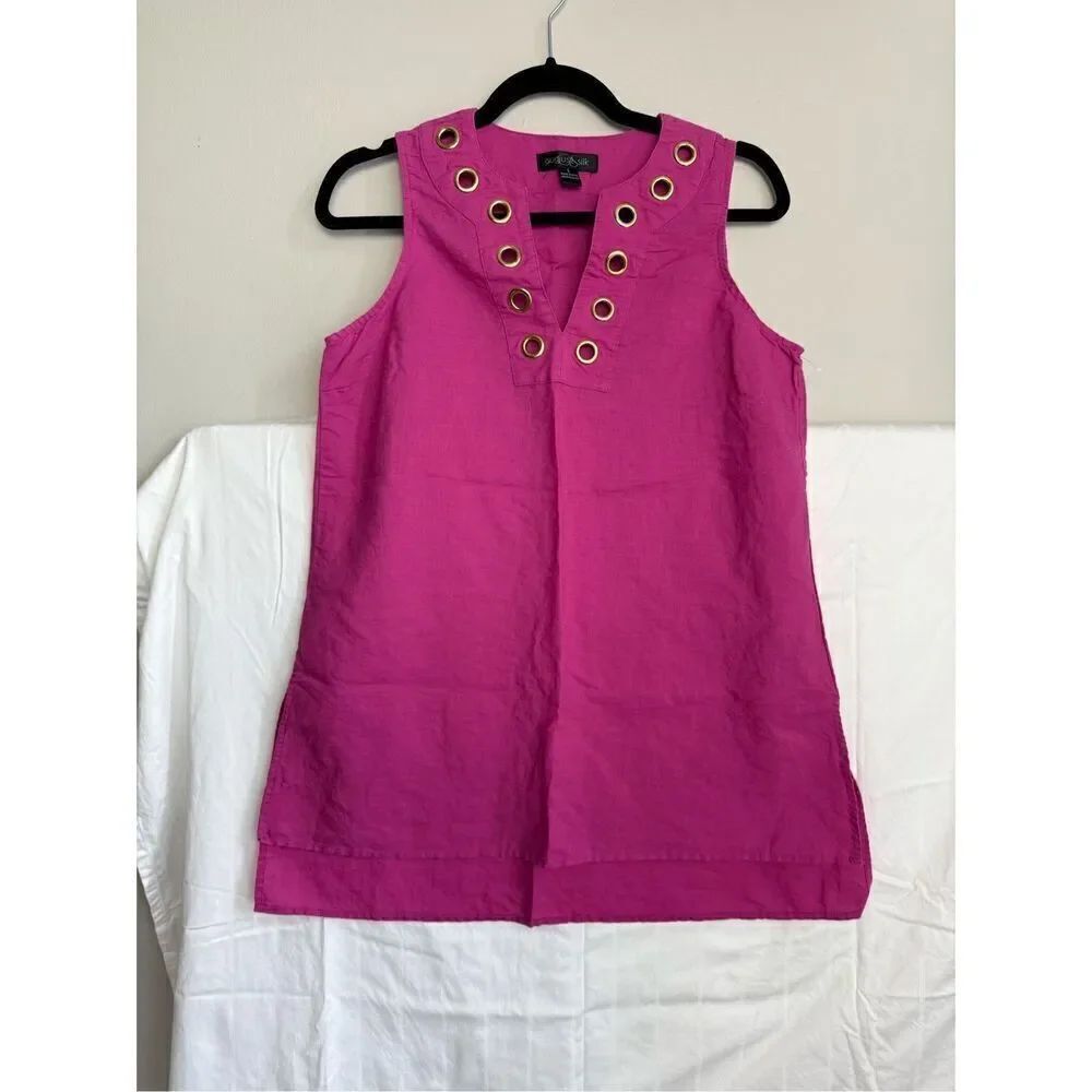 August Silk sleeveless linen cotton blend top size Small